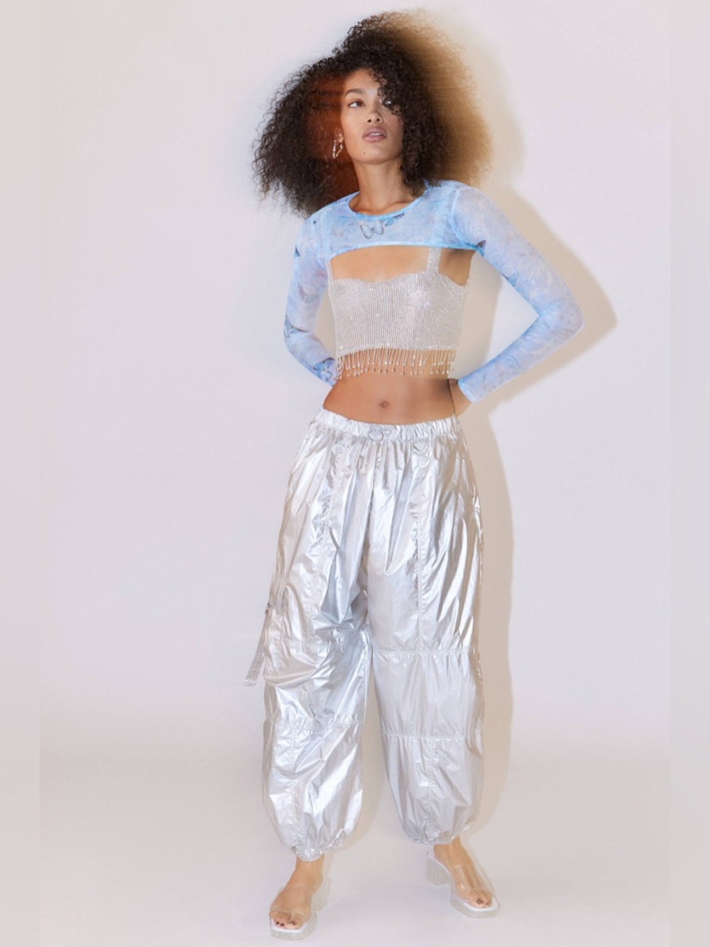 NWT UO Jana Metallic Balloon Cargo Pant - Picture 2 of 6